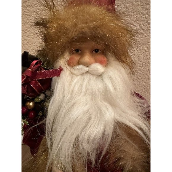 VTG Christmas Tree Topper Elaborate Santa Claus Red & Gold  VTG Christmas Tree Topper Elaborate Santa‎ Claus Red & Gold with Fur 14”